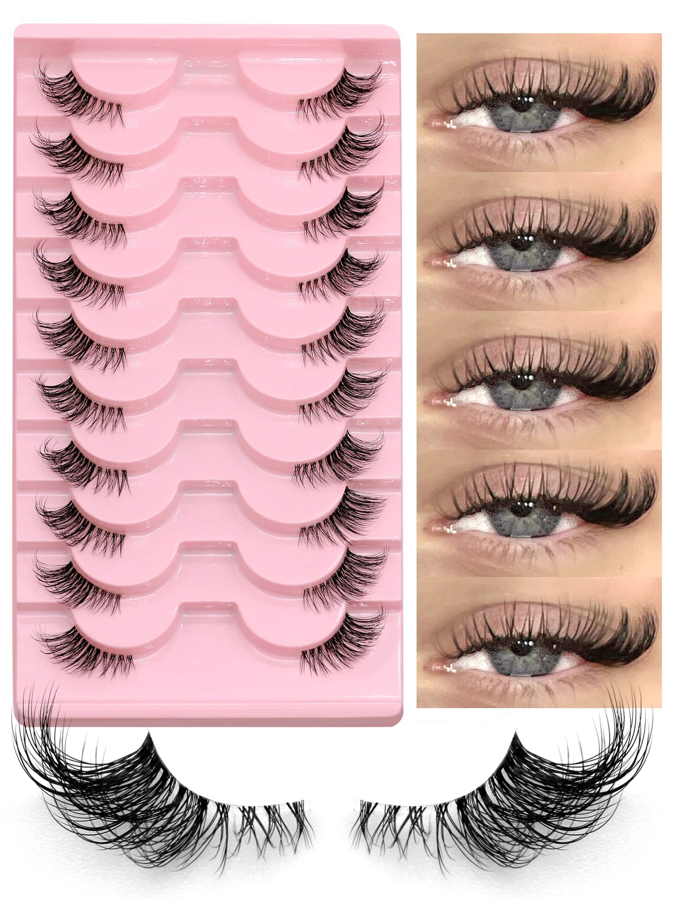 GROINNEYA Half Lashes Soft Natural Clear Natural Look Faux Mink Wispy