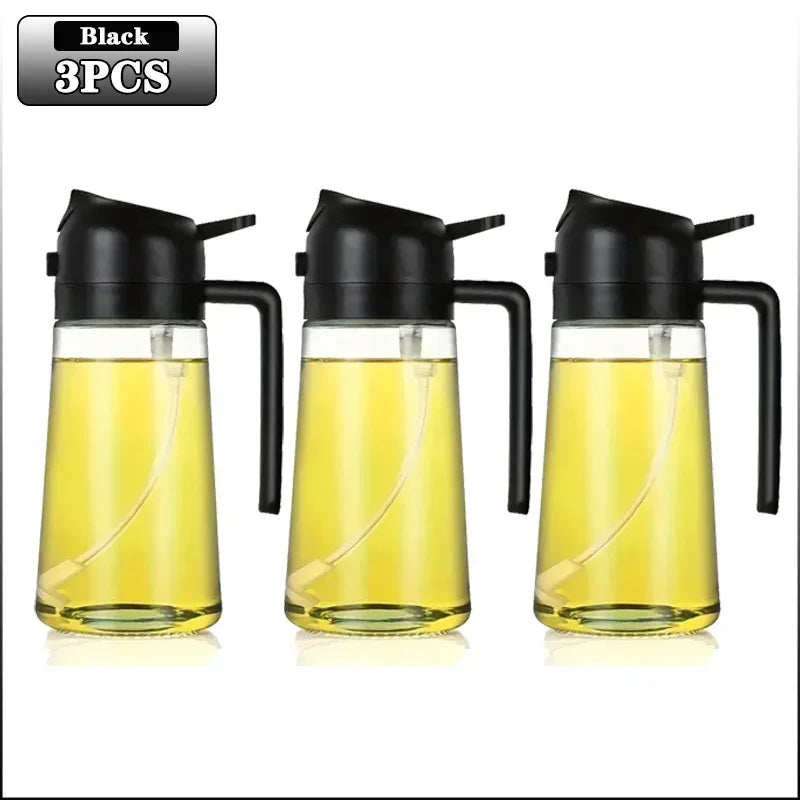 3PCS 2in1 470ml Glass Spray Oil Sprayer Bottle Spray Oil Dispenser Oil Jar Cruet Kitchen Baking