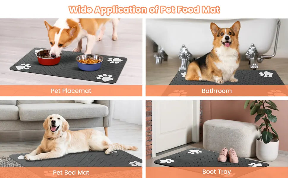 Pet Feeding Mat-Absorbent Placemat for Food and Water Bowl, with Waterproof Rubber Backing