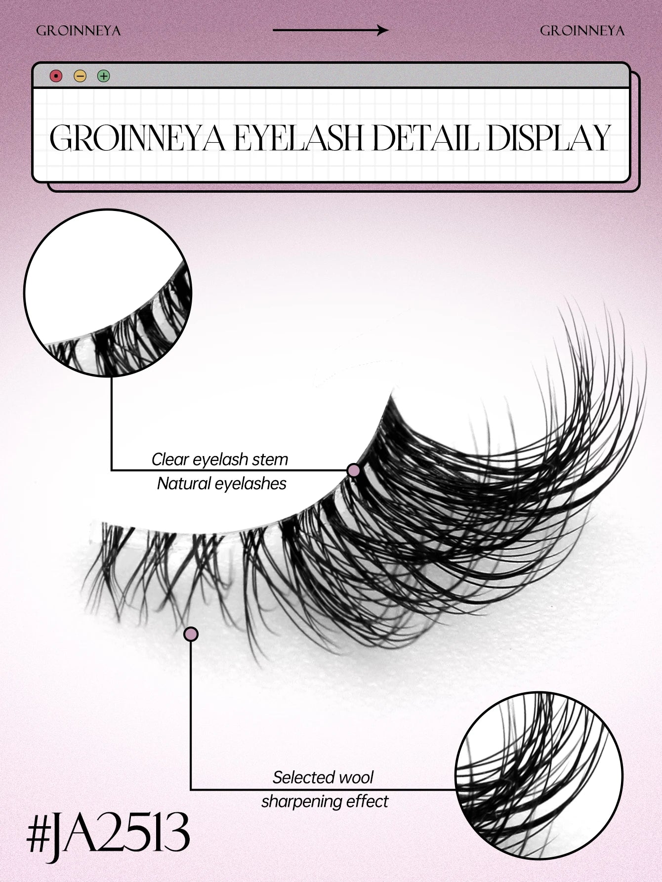 GROINNEYA Half Lashes Soft Natural Clear Natural Look Faux Mink Wispy