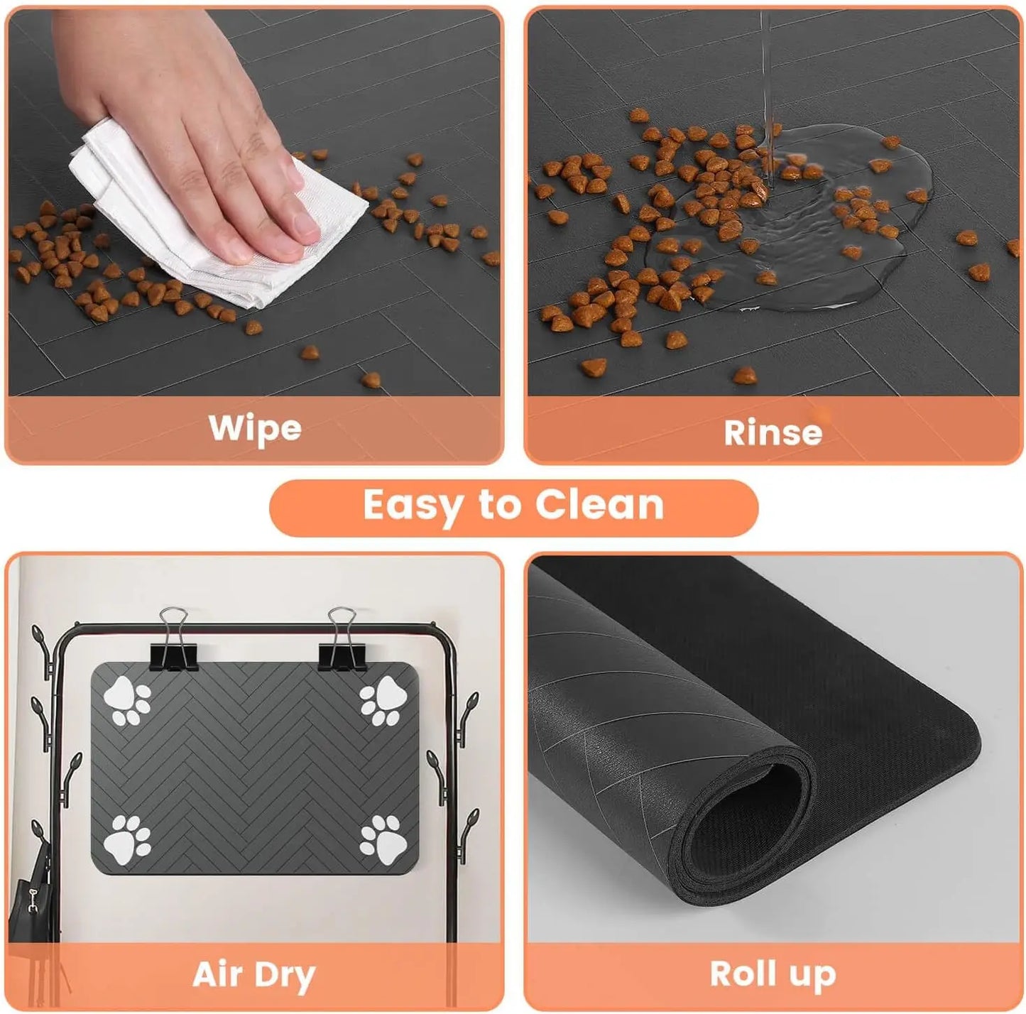 Pet Feeding Mat-Absorbent Placemat for Food and Water Bowl, with Waterproof Rubber Backing