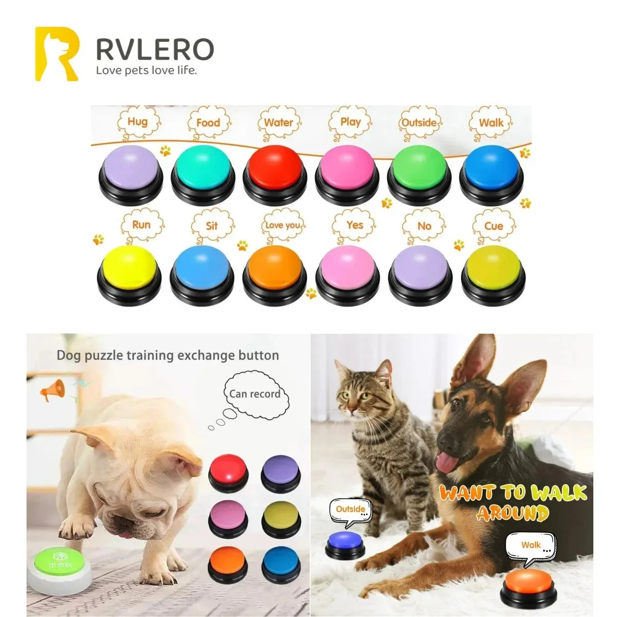 Pets Communication Buttons Voice Recording Button Training Buzzer 30 Second Record Playback Funny Gift