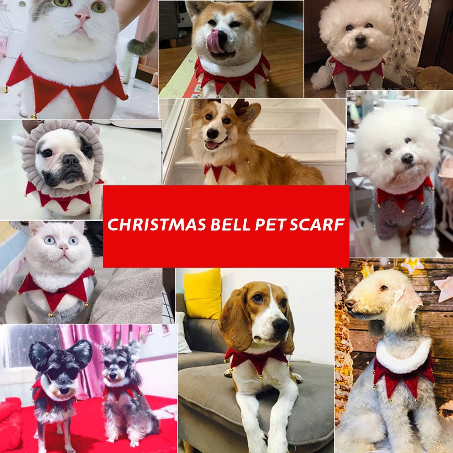 Christmas Pet Collar Winter Plush Dog Triangle Scarf With Bell Cute