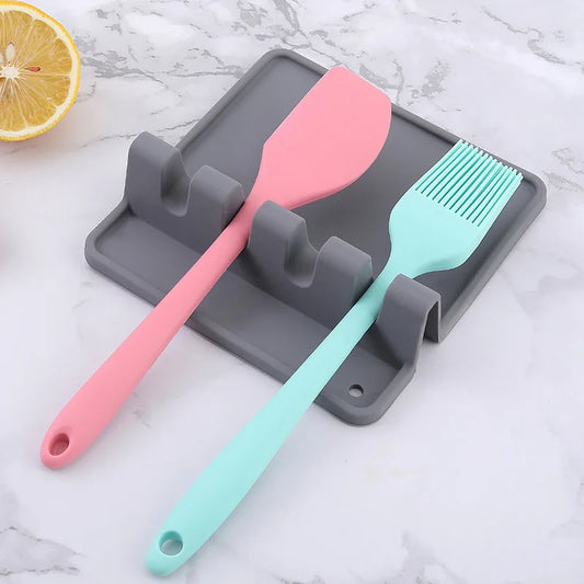 Flexible Silicone Spoon Rest Holder for Kitchen Utensils, Heat-Resistant