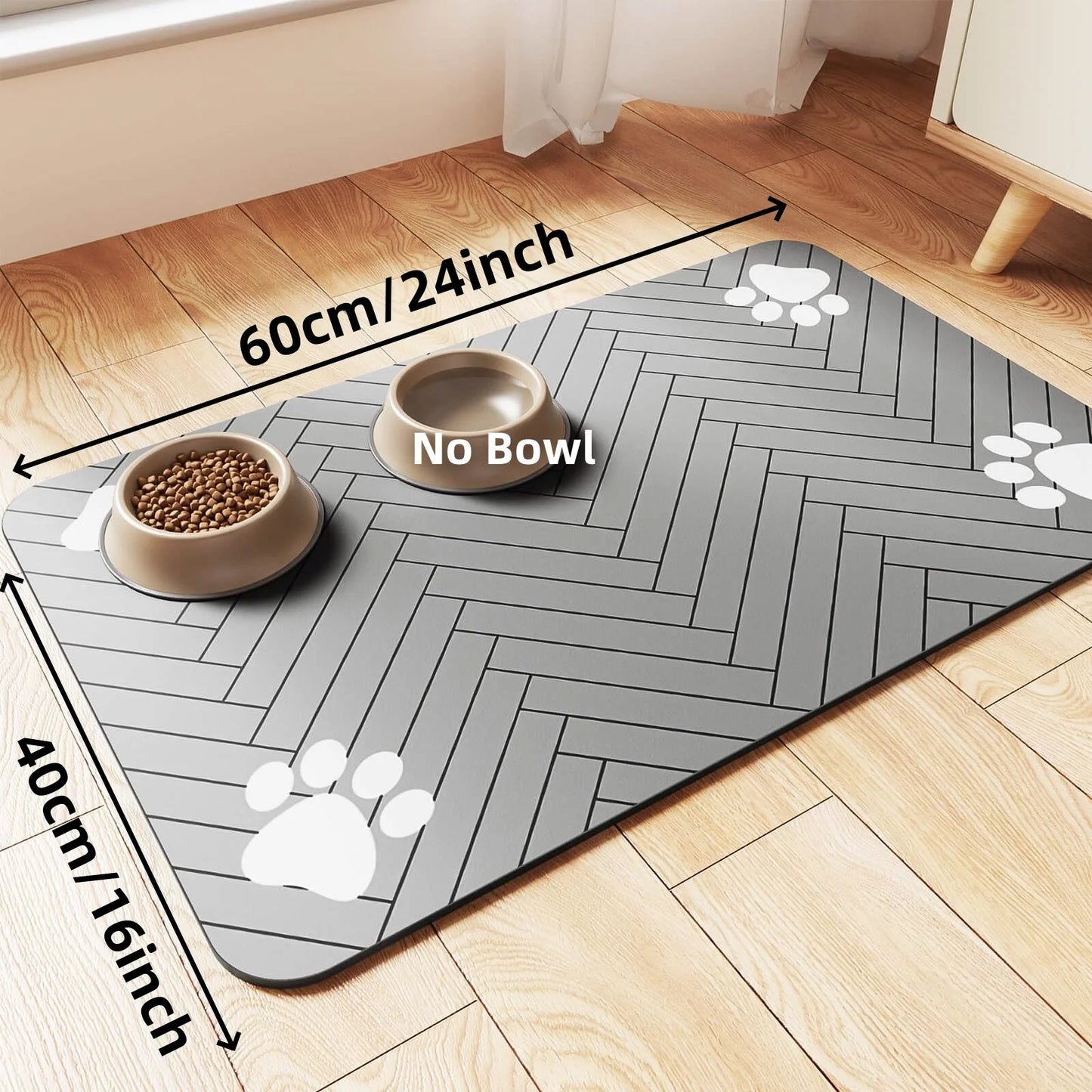 Pet Feeding Mat-Absorbent Placemat for Food and Water Bowl, with Waterproof Rubber Backing