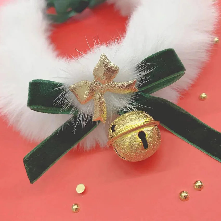 Christmas Collar Scarf Bow Bell New Year's Christmas Collar Handmade Decoration Dog-Cat