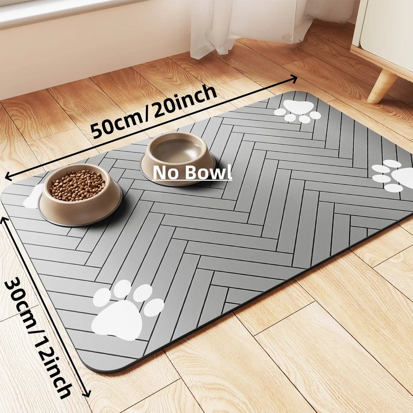 Pet Feeding Mat-Absorbent Placemat for Food and Water Bowl, with Waterproof Rubber Backing