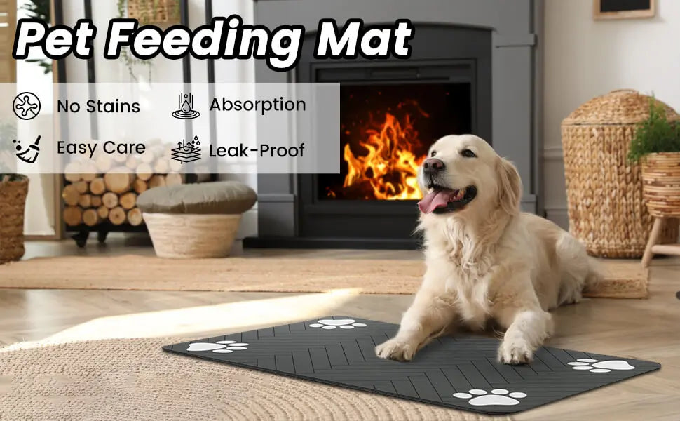 Pet Feeding Mat-Absorbent Placemat for Food and Water Bowl, with Waterproof Rubber Backing