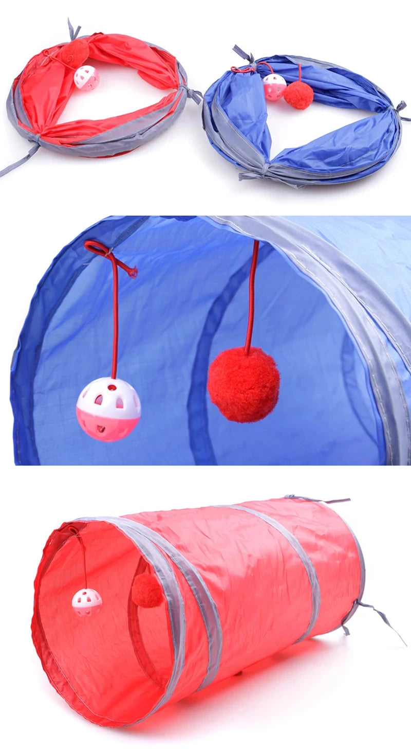 Cat Tunnel Toy Funny Pet 2 Holes Play Tubes Balls