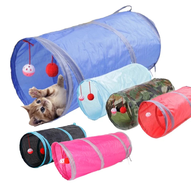 Cat Tunnel Toy Funny Pet 2 Holes Play Tubes Balls