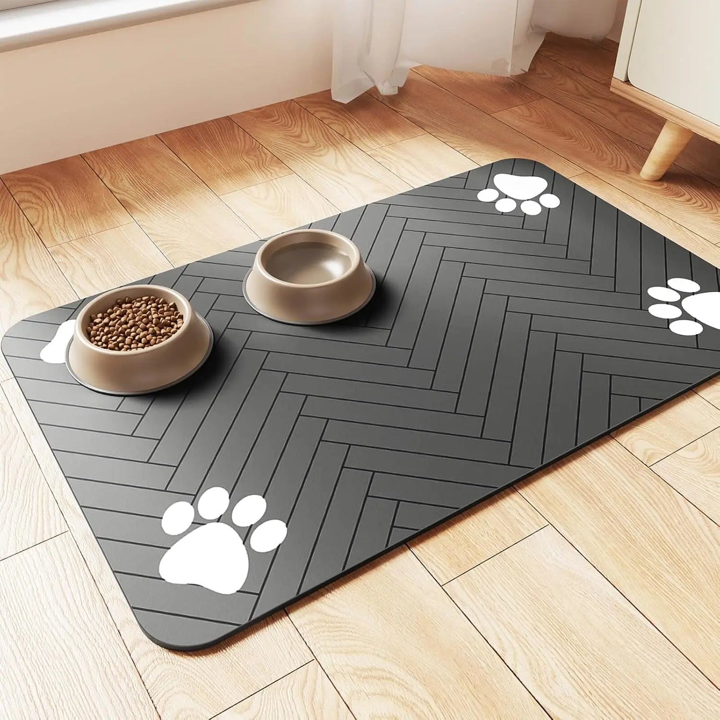 Pet Feeding Mat-Absorbent Placemat for Food and Water Bowl, with Waterproof Rubber Backing