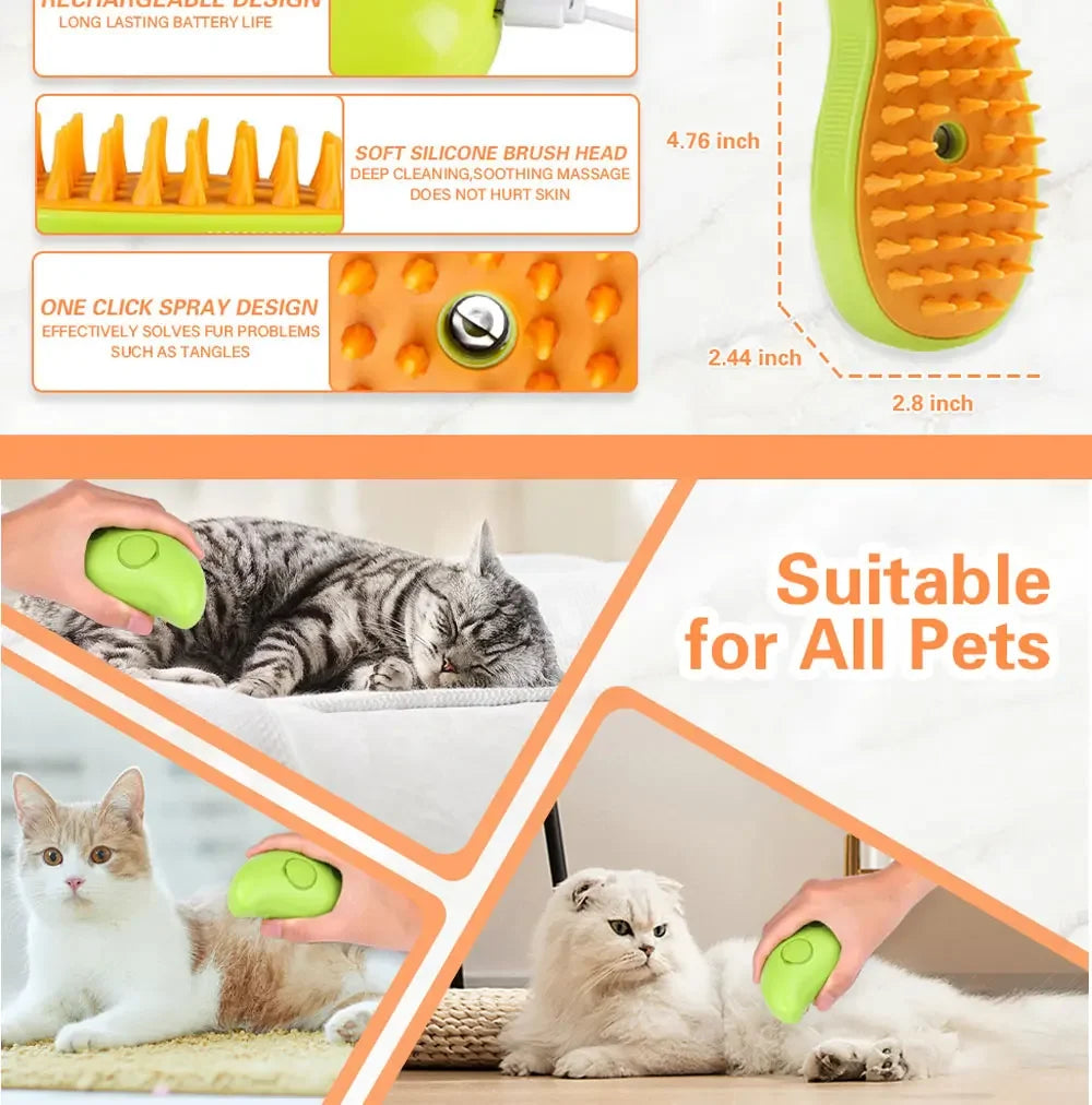 Electric Steamy Brush for Cat and Dog, Steam Brush for Massage, Pet Grooming Tools, 3 in 1