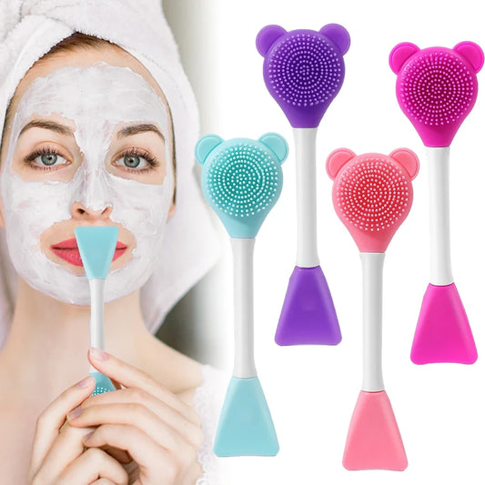 Double Head Facial Mask Brush Silicone Applicator Women Skin Face Cleansing Care